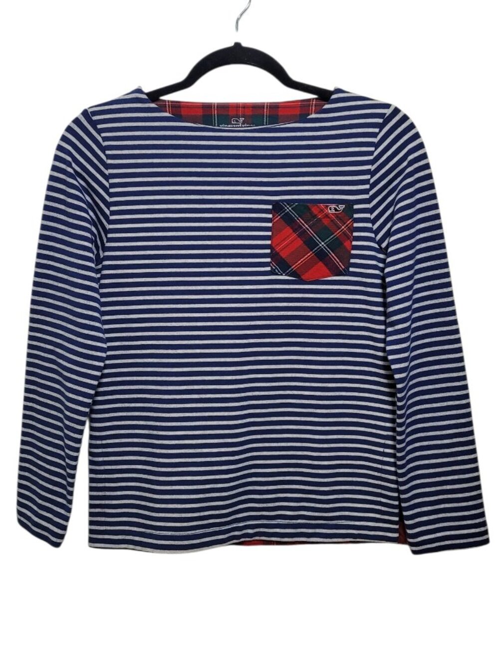 Vineyard Vines Girls Striped Long Sleeve Holiday Plaid Pocket Tee Large Preppy